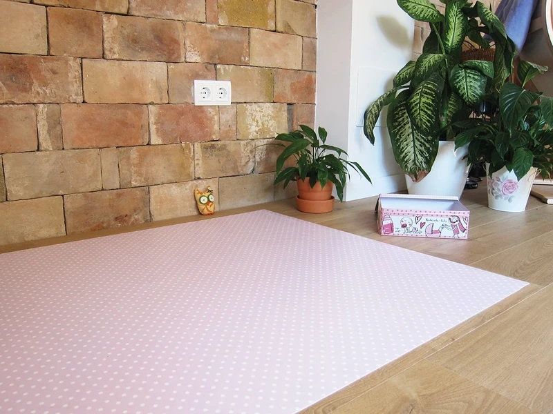 Laroom Children's Vinyl Rug Dots Design, Anti-Lossing Vinyl, Pink, 100 x 133 cm - Image 1