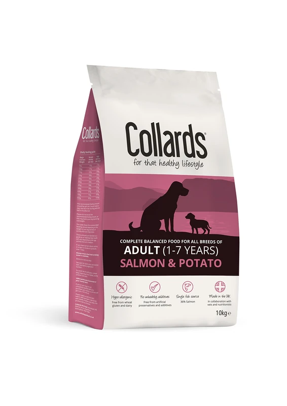 Collards Adult Dry Dog Food Complete Balanced Food For Dogs Hypoallergenic Dog Biscuits Salmon and Potato - 10 kg