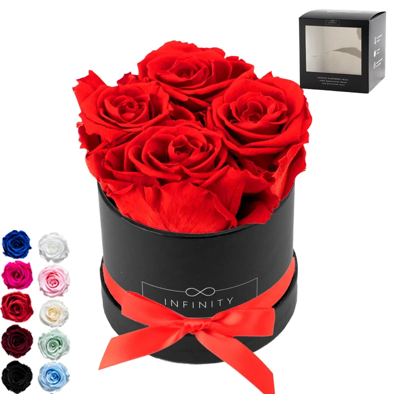 Infinity Flowerbox Small - 4 real preserved roses - Vibrant Red - lasts for years without water | the perfect present - Image 1