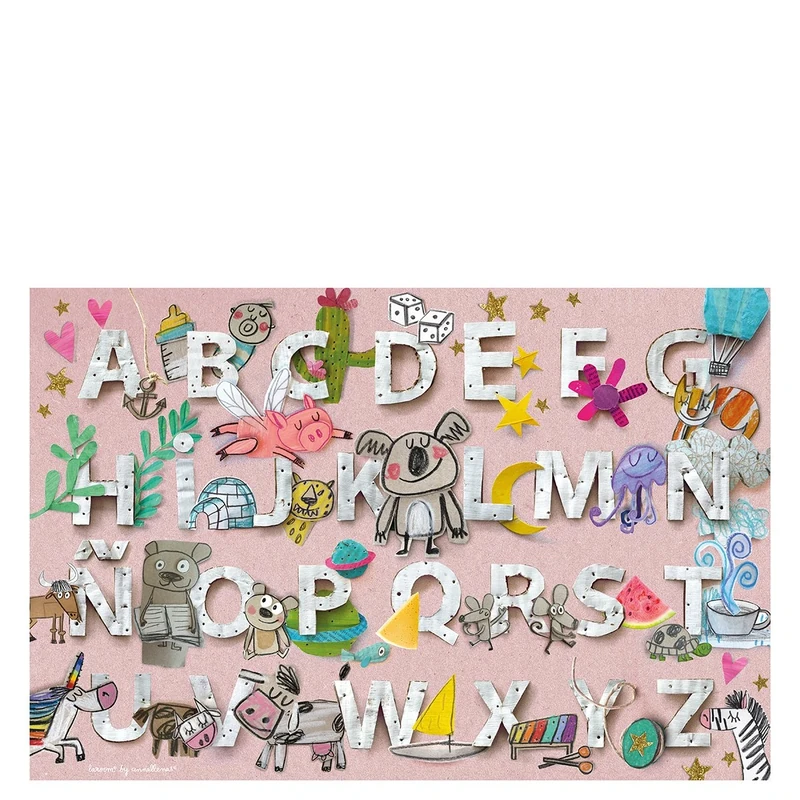 Laroom Abecedari Children's Vinyl Rug, Non Slip, Pink, 135 x 200 cm
