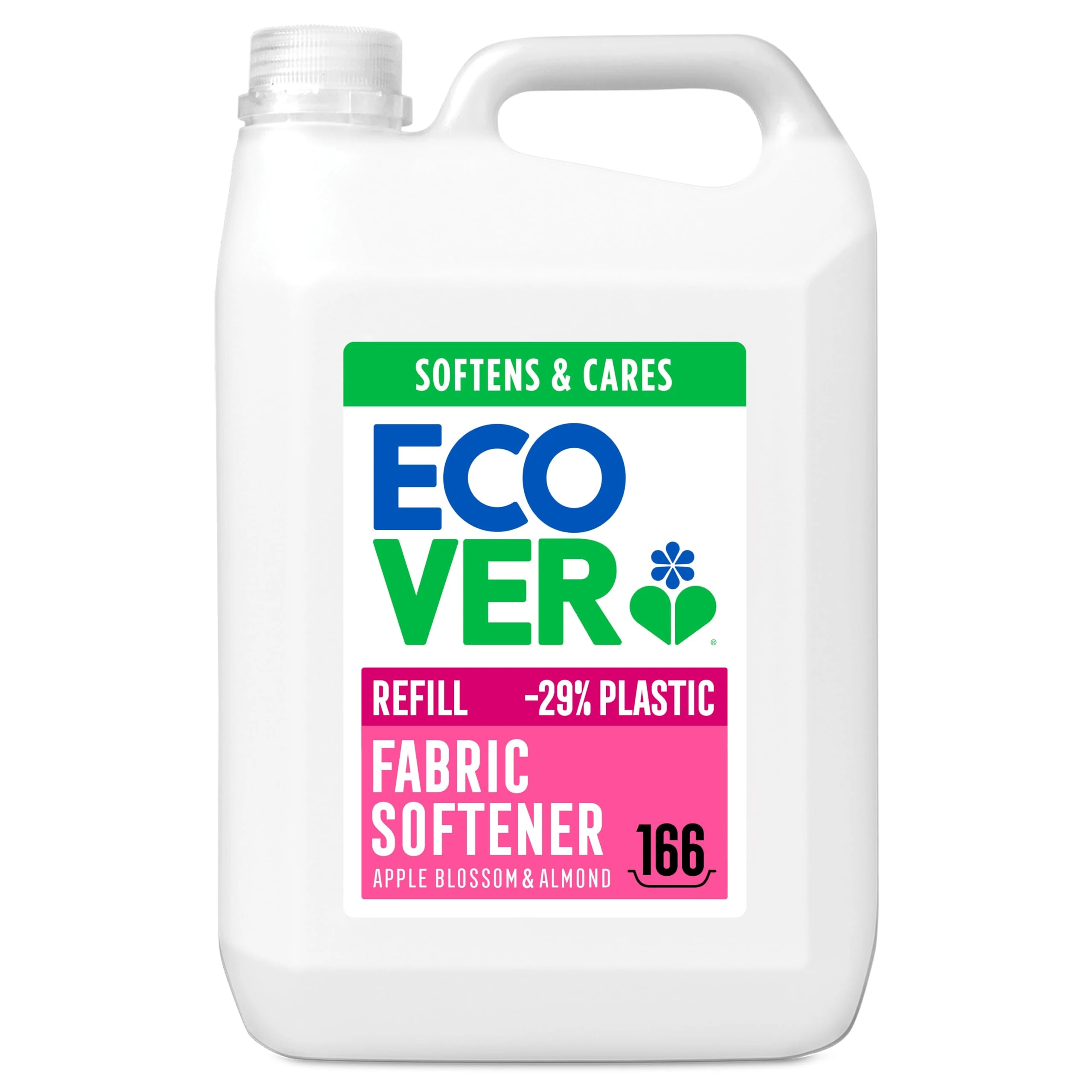 Ecover Fabric Softener Refill, Fabric Conditioner to Soften Your Clothes, Fresh Apple Blossom & Almond Scent 1 x 166 Washes, 1 x 5L