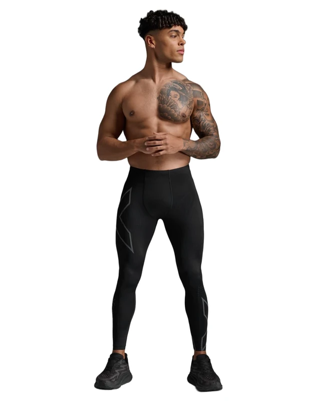 2XU Men's Light Speed Compression Tights, Black/Black Reflective, ST