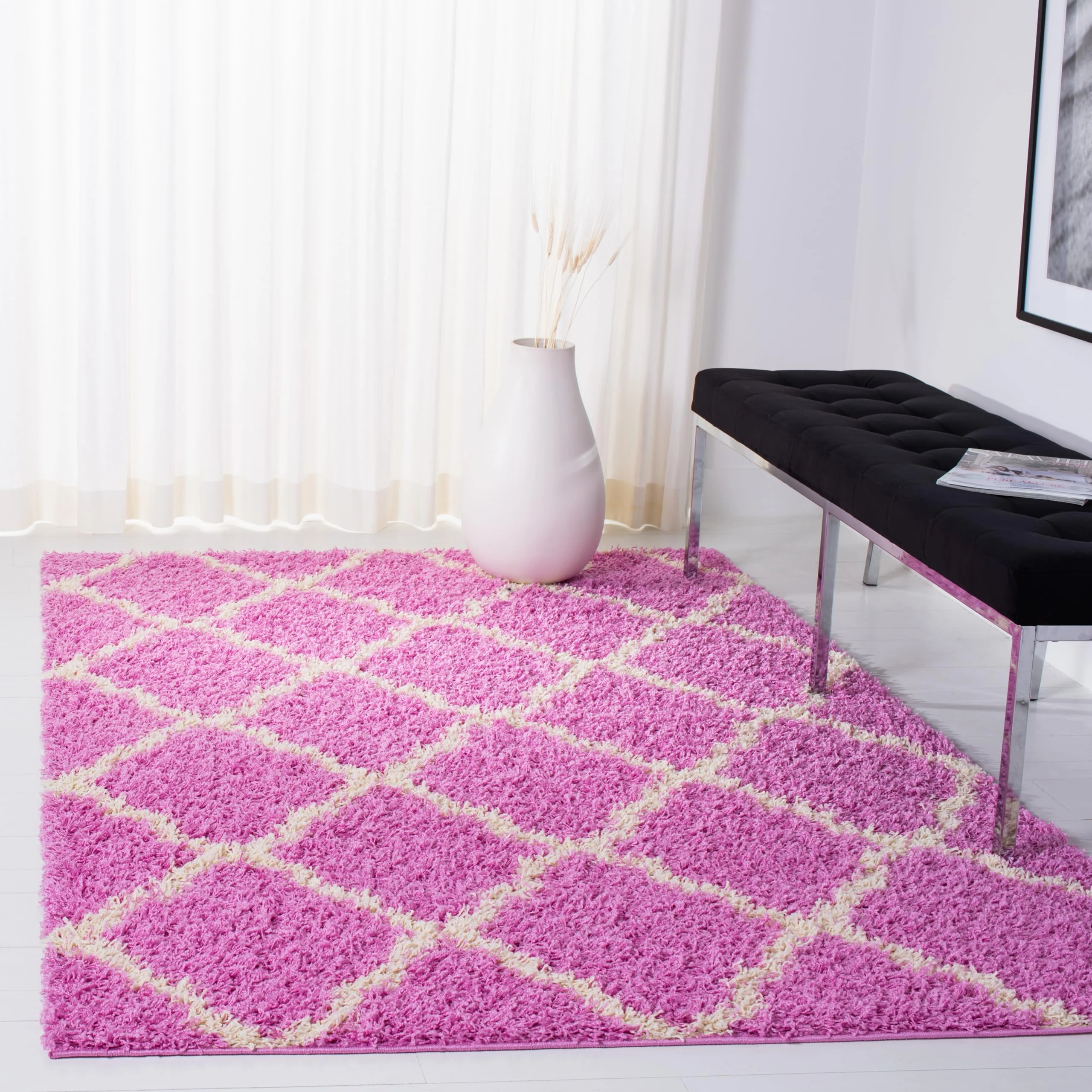Safavieh Shaggy Rug for Living Room, Dining Room, Bedroom - Dallas Shag Collection, High Pile, in Pink and Ivory, 183 X 274 cm