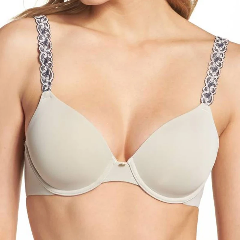 Natori Women's Pure Luxe: Custom Coverage CON Bra, Cocoon/India Ink, 32DD