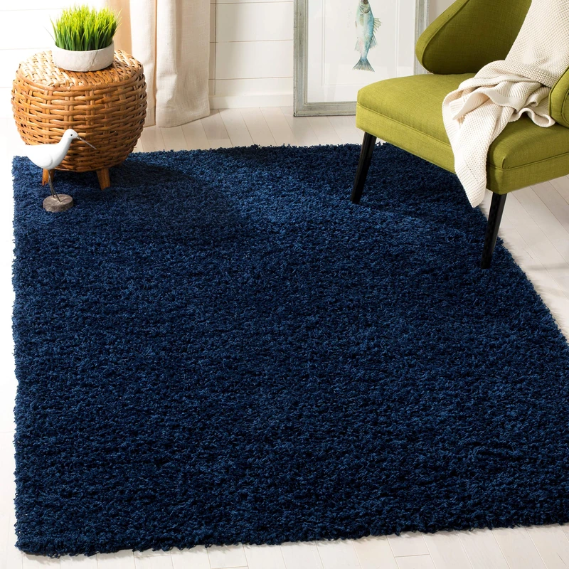 Safavieh Shag Rug for Living Room, Dining Room, Bedroom - Athens Shag Collection, High Pile, in Navy, 122 X 183 cm - Image 1