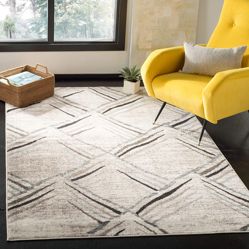 Safavieh Southwestern Bohemian Indoor Woven Rectangle Area Rug, Amsterdam Collection, AMS112, in Cream / Charcoal, 122 X 183 cm for Living Room, Bedroom or Any Indoor Space - Image 1