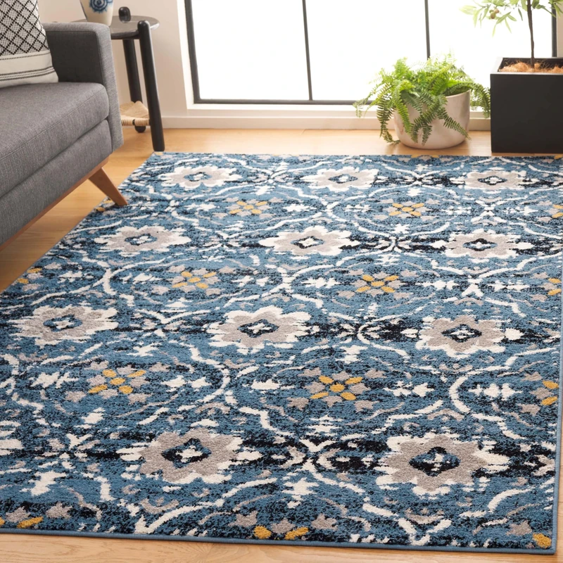 Safavieh Southwestern Bohemian Indoor Woven Rectangle Area Rug, Amsterdam Collection, AMS113, in Blue / Crème, 201 X 279 cm for Living Room, Bedroom or Any Indoor Space