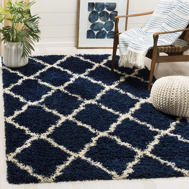 Safavieh Shaggy Indoor Woven Rectangle Area Rug, Dallas Shag Collection, SGD257, in Navy/Ivory, 183 X 274 cm for Living Room, Bedroom or Any Indoor Space