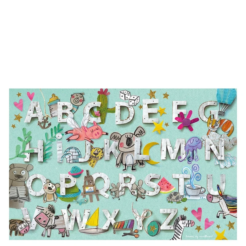 Laroom Abecedari Children's Vinyl Rug, Non Slip, Green, 135 x 200 cm