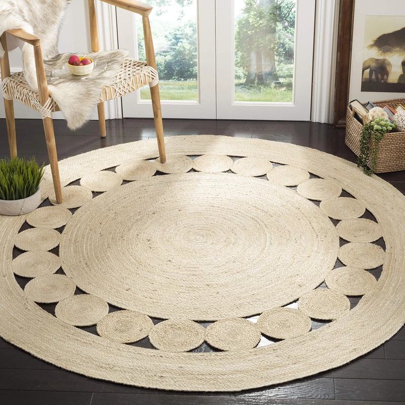 Safavieh Natural Fiber Rug for Living Room, Dining Room, Bedroom - Natural Fiber Collection, Short Pile, in Ivory, 122 X 122 cm