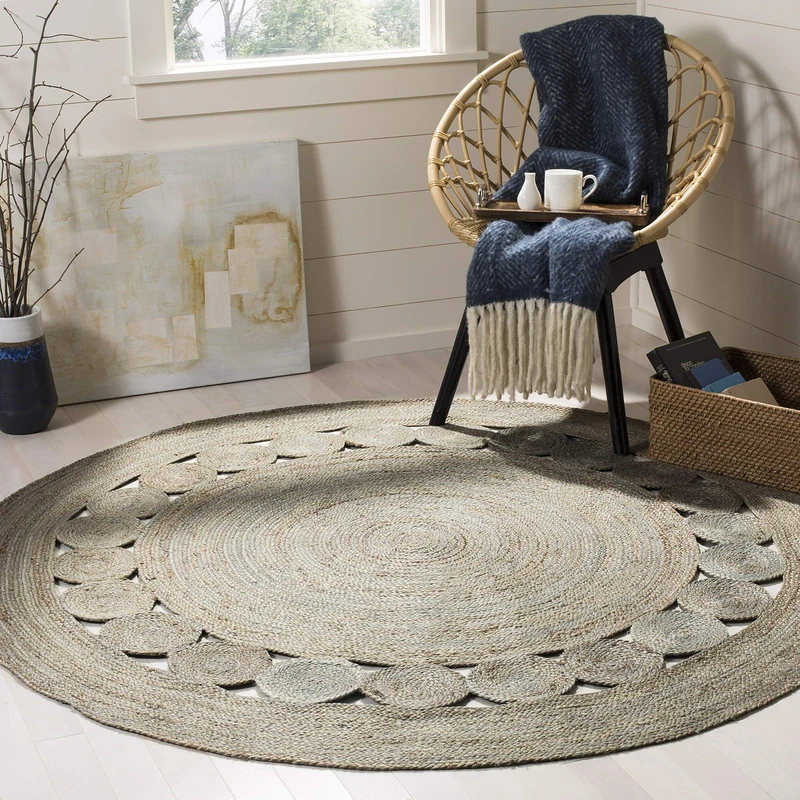 Safavieh Natural Fiber Rug for Living Room, Dining Room, Bedroom - Natural Fiber Collection, Short Pile, in Grey, 122 X 122 cm