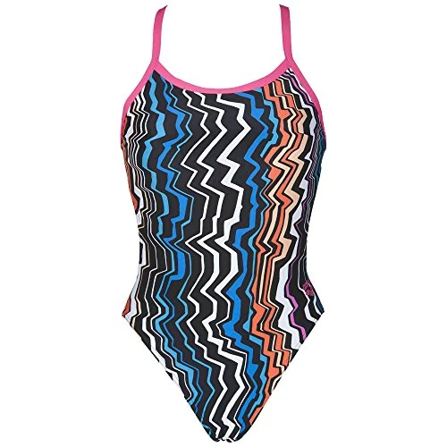 Arena Women's Challenge Back MaxLife One Piece Swimsuit, Zig Zag Black/Fresia, 26