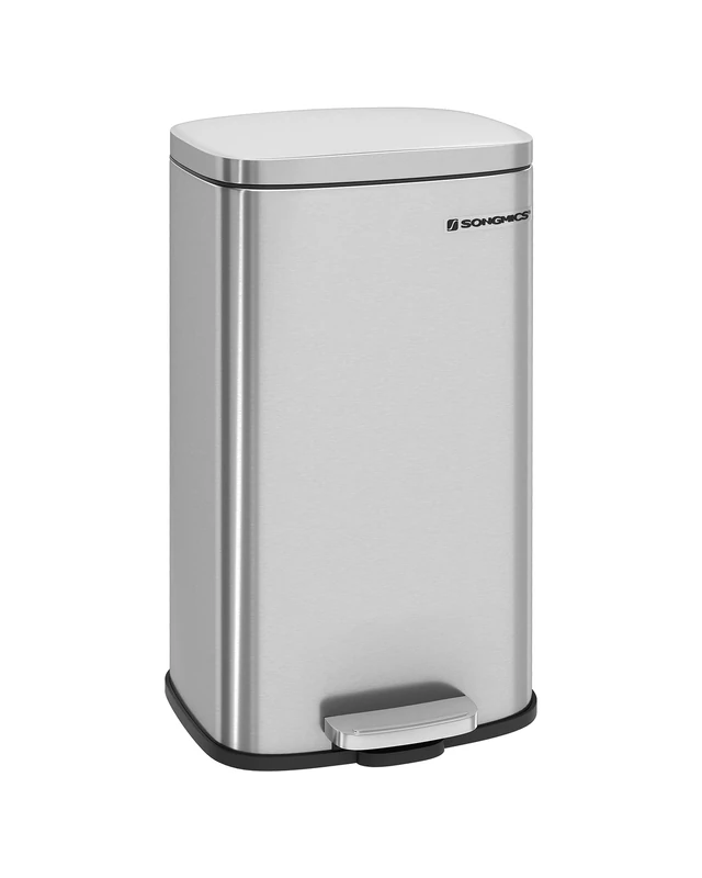 SONGMICS Kitchen Bin 30L, Pedal Bin, Rubbish Bin with Soft-Close Lid and Inner Bucket, Steel, Silver LTB03NL