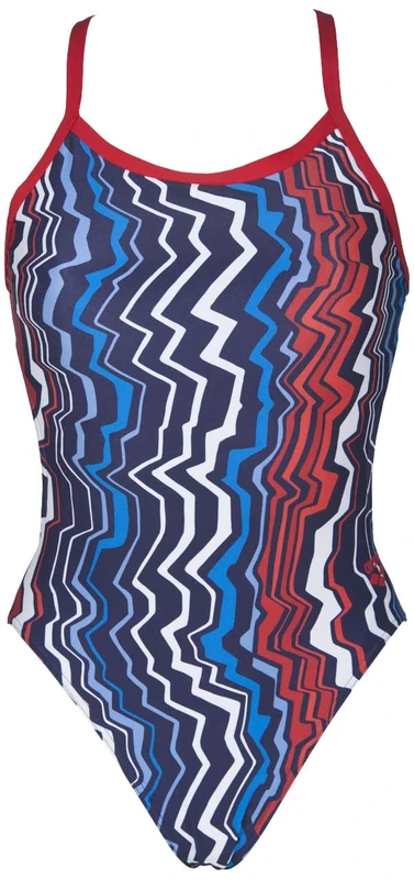 Arena Women's Challenge Back MaxLife One Piece Athletic Training Swimsuit, Zig Zag Navy/Red, 26
