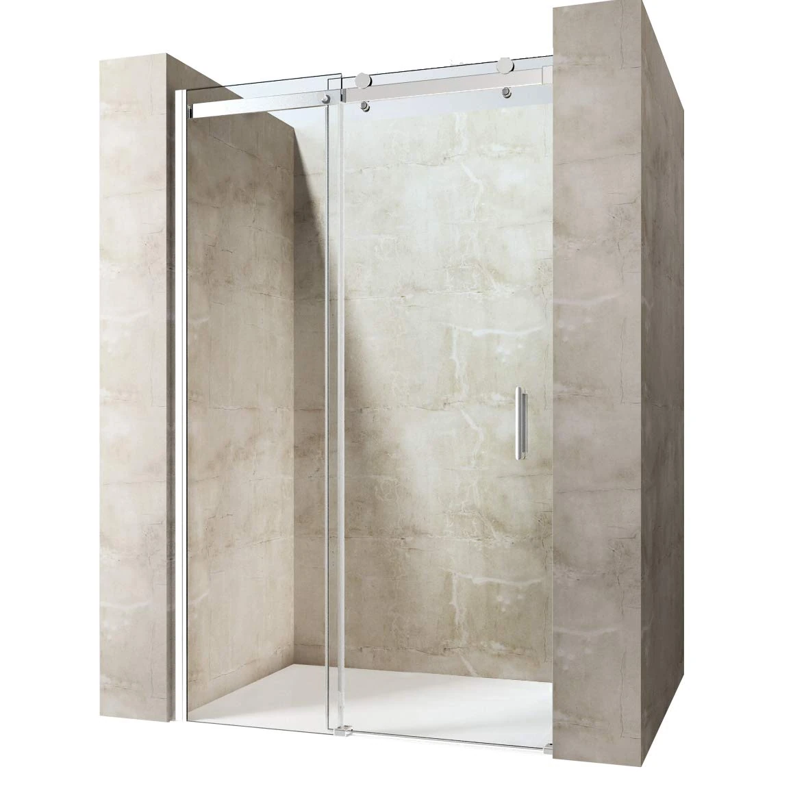 Durovin Bathrooms 1150mm Frameless Reversible Shower Sliding Door - 8mm Thick Transparent Safety Glass - Side Aluminium Strip Mount