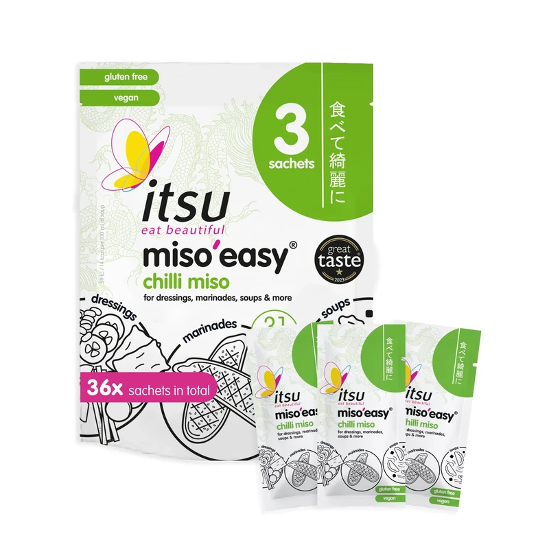 Itsu Chilli Miso Soup Sachets | Instant Miso'Easy Chilli Miso Paste | (Pack of 12 - 36 soups) | Gluten-Free Vegan