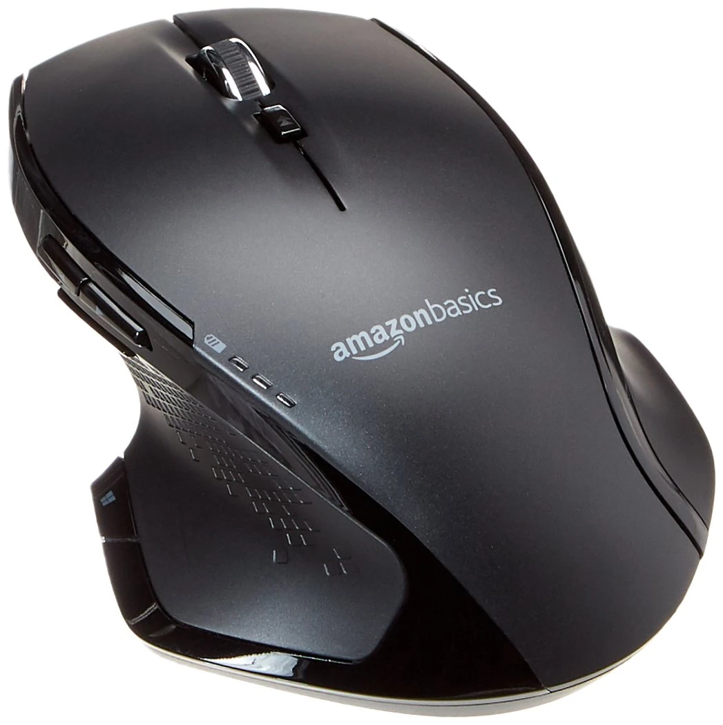 Amazon Basics Ergonomic Wireless Mouse with 2.4 GHz with USB receiver, fast-scrolling, clickable wheel - Black