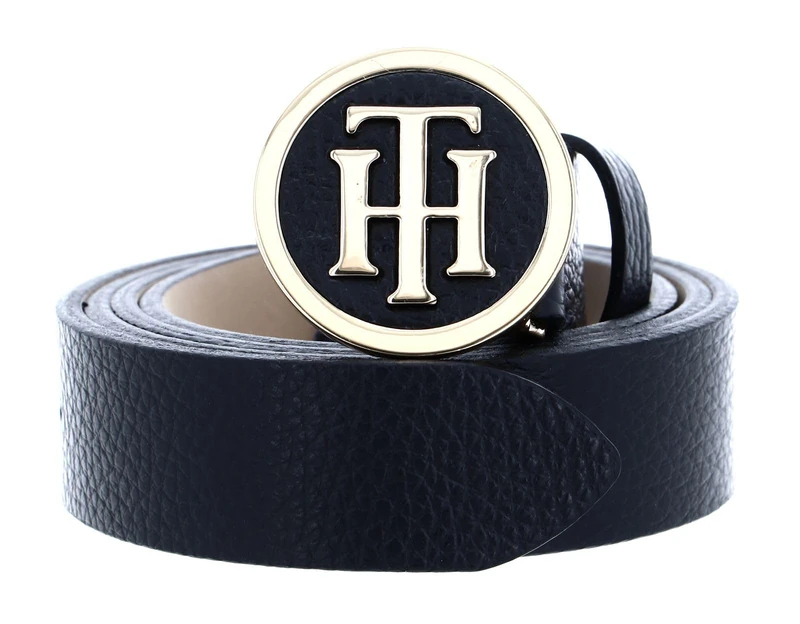 Tommy Hilfiger Women's Th Round Buckle Belt 3.0 Aw0aw05366 Belts, Black, 75 - Image 1