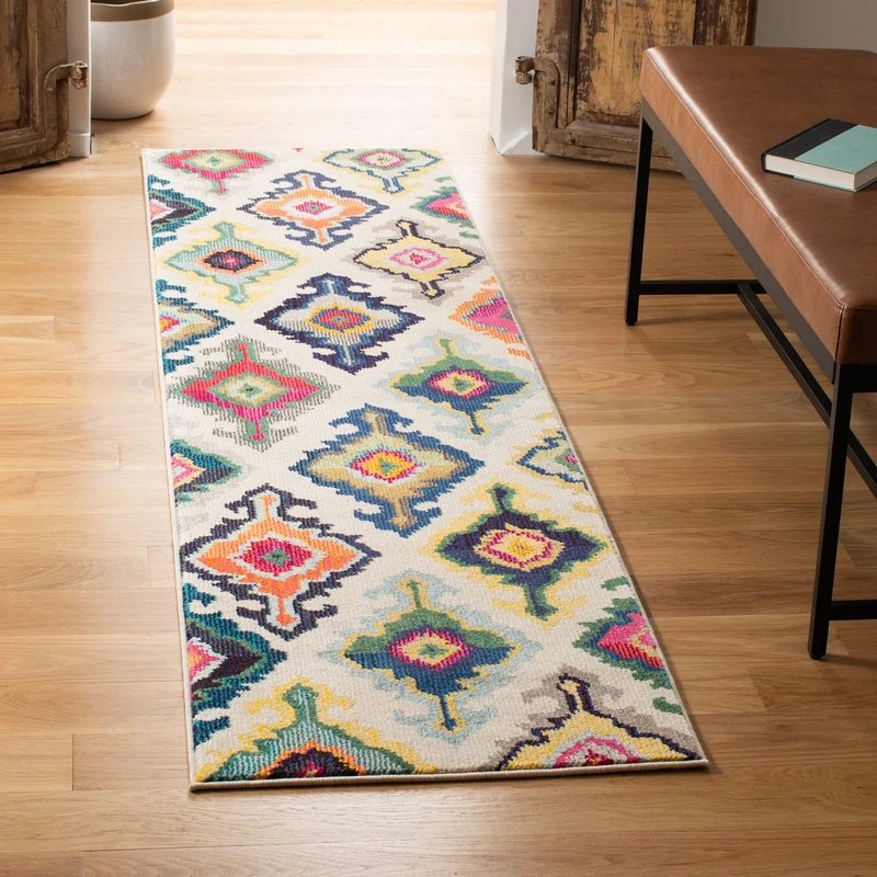 Safavieh Boho Chic Indoor Woven Runner Area Rug, Monaco Collection, MNC239, in Ivory / Multi, 66 X 244 cm for Living Room, Bedroom or Any Indoor Space