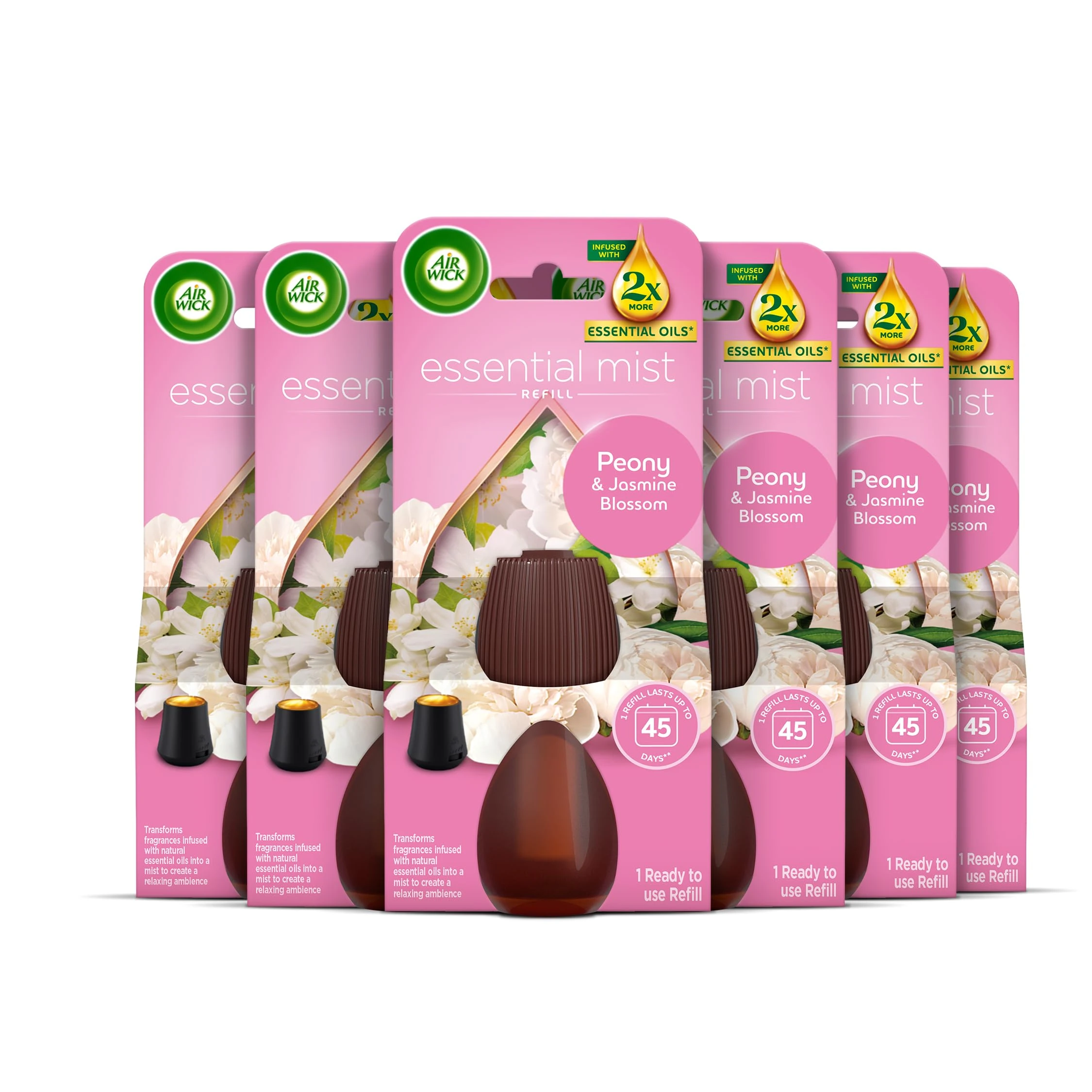 Air Wick Essential Mist Aroma Relaxing Peony and Jasmine Pack of 6 x 20ml