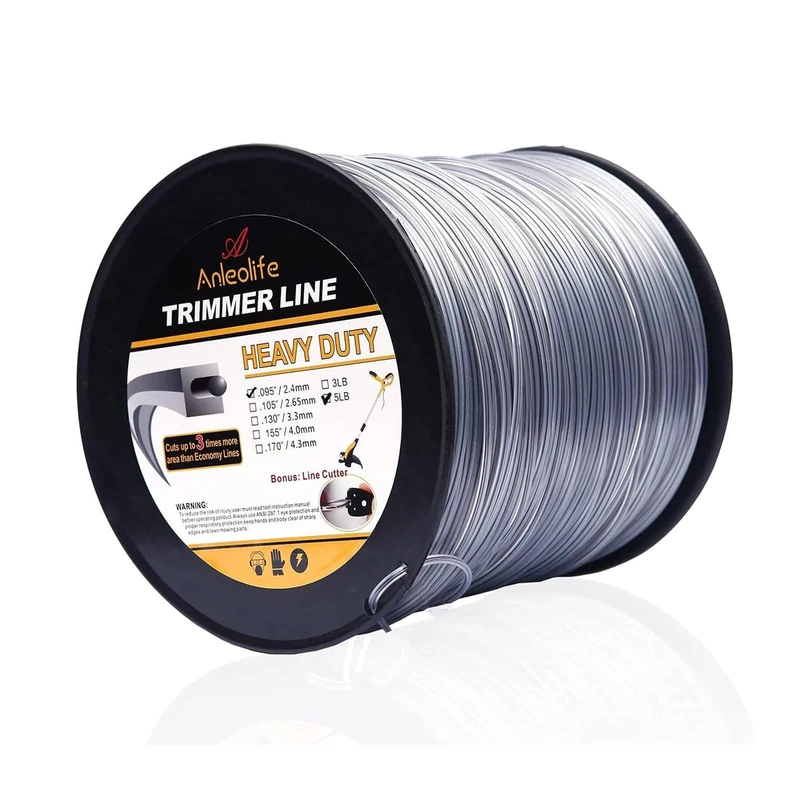 A ANLEOLIFE 5-Pound Heavy Duty Square .095-Inch-by-1280-ft String Trimmer Line in Spool, with Bonus Line Cutter - Image 1