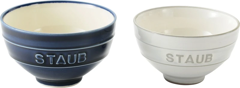 staub Le Chawan 40508-544 Ceramic "Le Chawan Meoto Set, White, M, Grand Blue, L, Made in Japan" Couples Rice Bowl Set