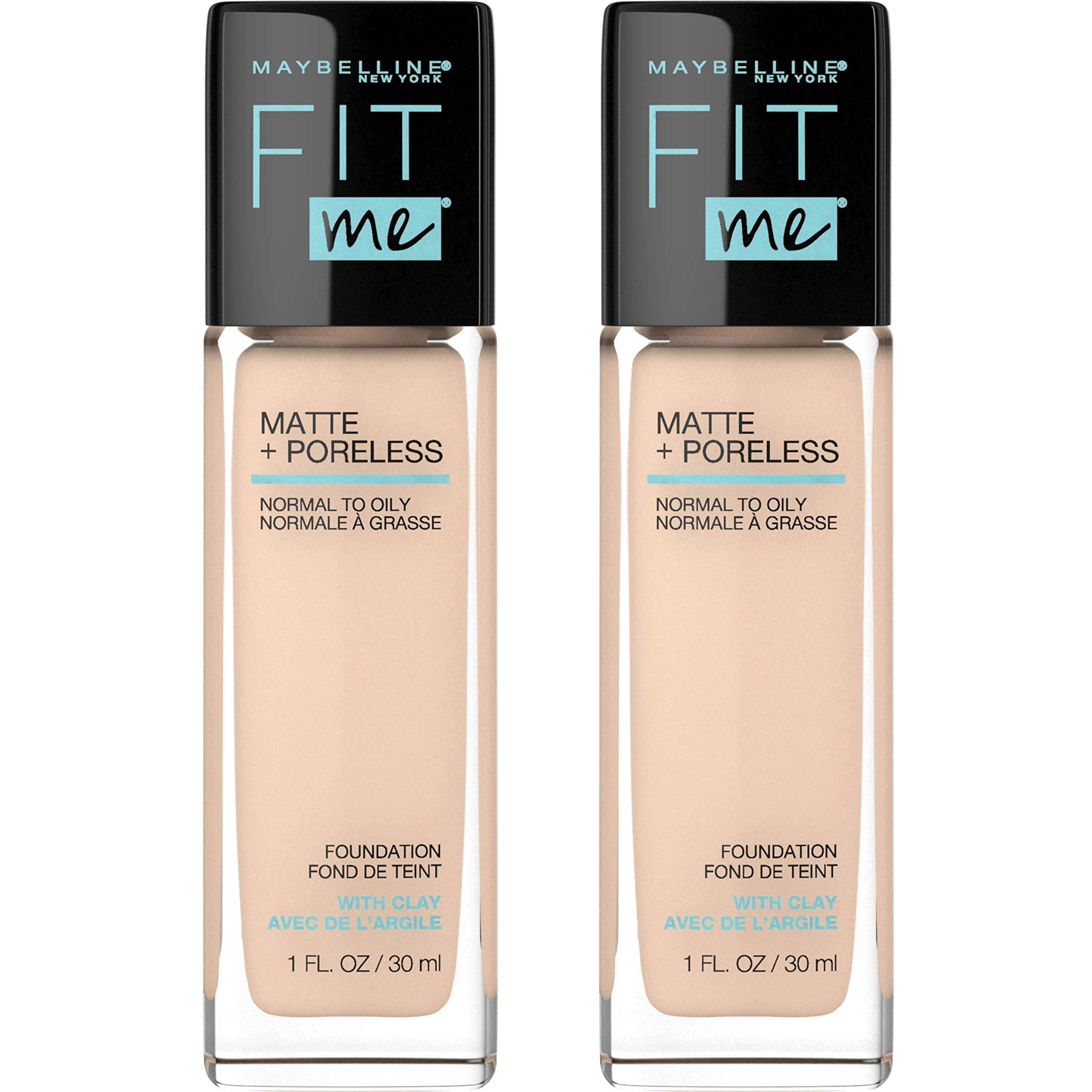 MAYBELLINE Fit Me Matte + Porreless Liquid Foundation, Ivory Color, Oil Free Foundation 2 Pcs