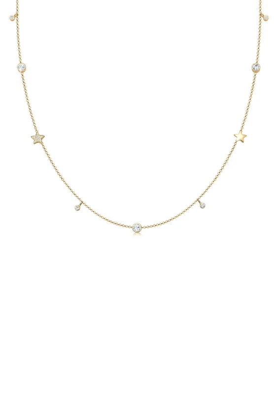 Elli Necklace Solitaire Star Astro Crystals 925 Sterling Silver Gold Plated