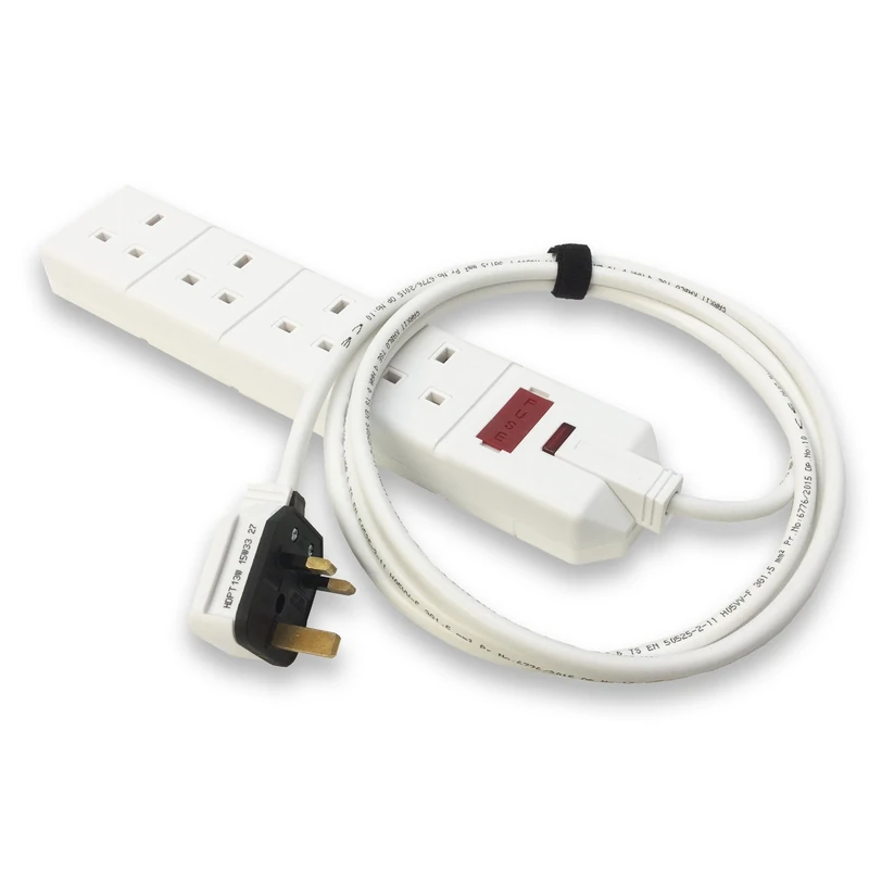 4 Gang White 13amp Professional Trailing Socket Extension Lead Mains Power (30m)