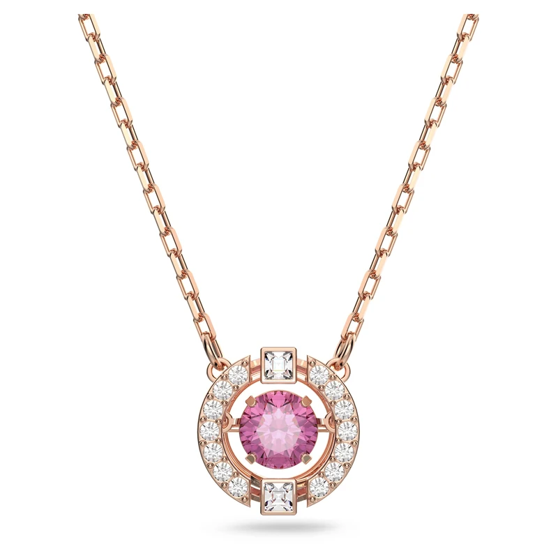 Swarovski Sparkling Dance necklace, Round cut, Red, Rose gold-tone plated