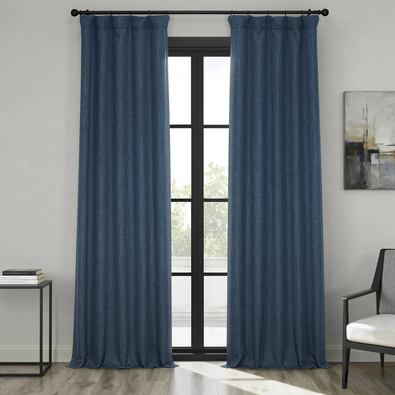 HPD Half Price Drapes Faux Linen Textured Room Darkening Curtains for Bedroom 108 Inches Long (1 Panel), 50W X 108L Curtains for Living Room Home Decor, Indigo
