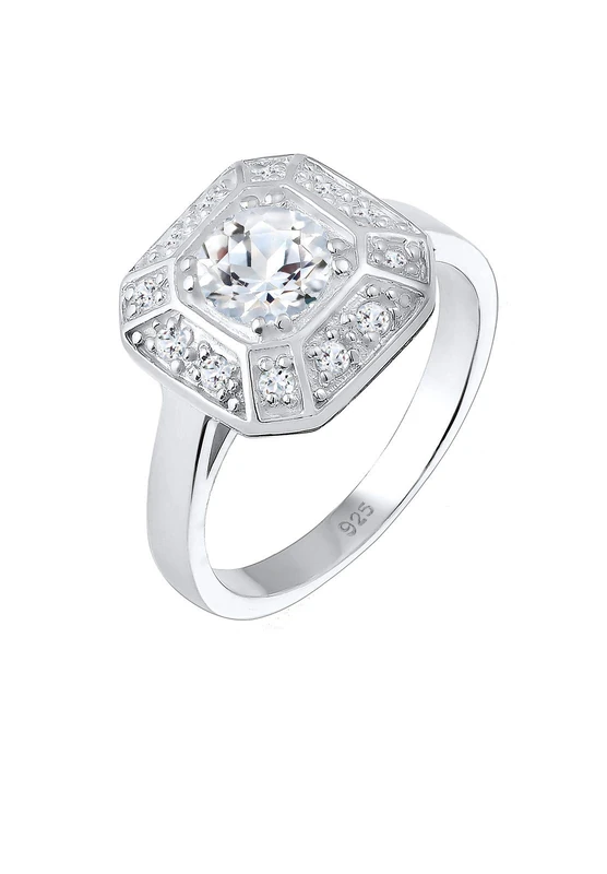 Elli Women's 925 Sterling Silver Topaz Engagement Ring, Size 52