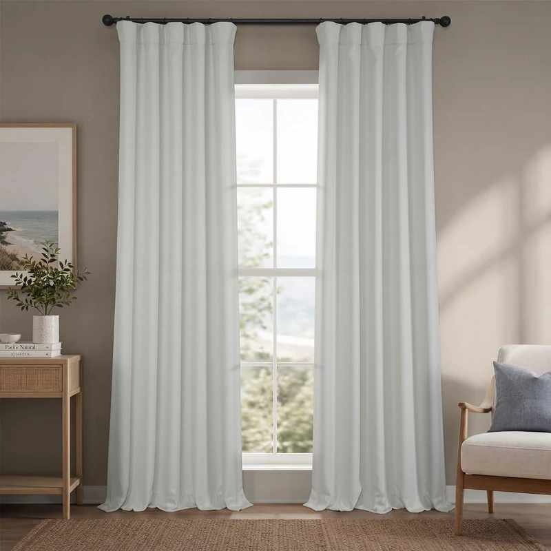 HPD Half Price Drapes Darkening Curtains-96 Inches Long Luxury Curtains for Bedroom & Living Room (1 Panel), 50W X 96L, Oyster, faux linen, 50" W x 96" L (Pack of 1)