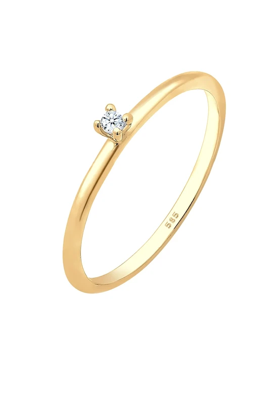 Elli DIAMONDS Ring Women Engagement Plain with Diamond (0.06 ct.) in 585 Yellow Gold