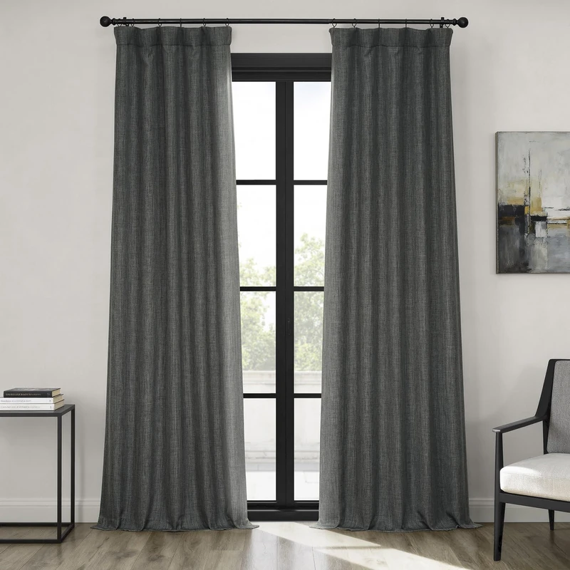 HPD Half Price Drapes Faux Linen Textured Room Darkening Curtains for Bedroom 108 Inches Long (1 Panel), 50W X 108L Curtains for Living Room Home Decor, Dark Gravel
