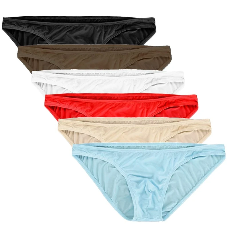 Summer Code Men's Bikini Briefs 6-Pack Low Rise Silk Underwear - XXL