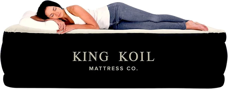 King Koil Raised Air Mattress With Built-In 120V Ac High Capacity Internal Pump Comfort Quilt Top First Ever Cal King Airbed King For Home Camping Travel 1-Year Guarantee California King Black - Image 1