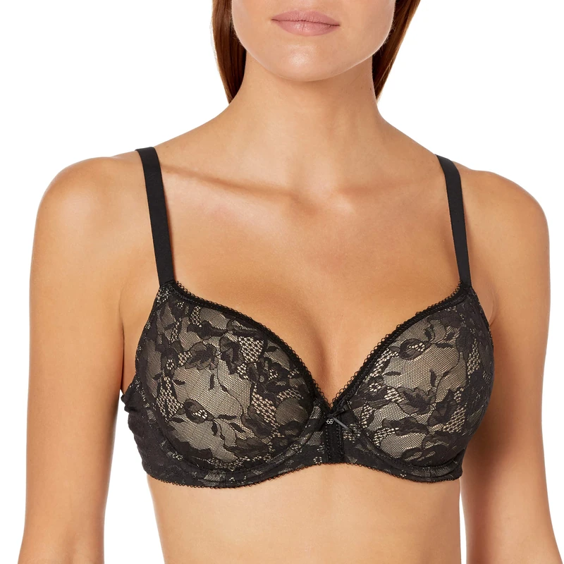 Wacoal Women's Lace Finesse Contour Bra, Black/Toast, 38 E