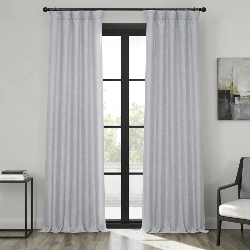 HPD Half Price Drapes Faux Linen Room Darkening Curtains - 96 Inches Long Luxury Linen Curtains for Bedroom & Living Room (1 Panel), 50W X 96L, Heather Grey