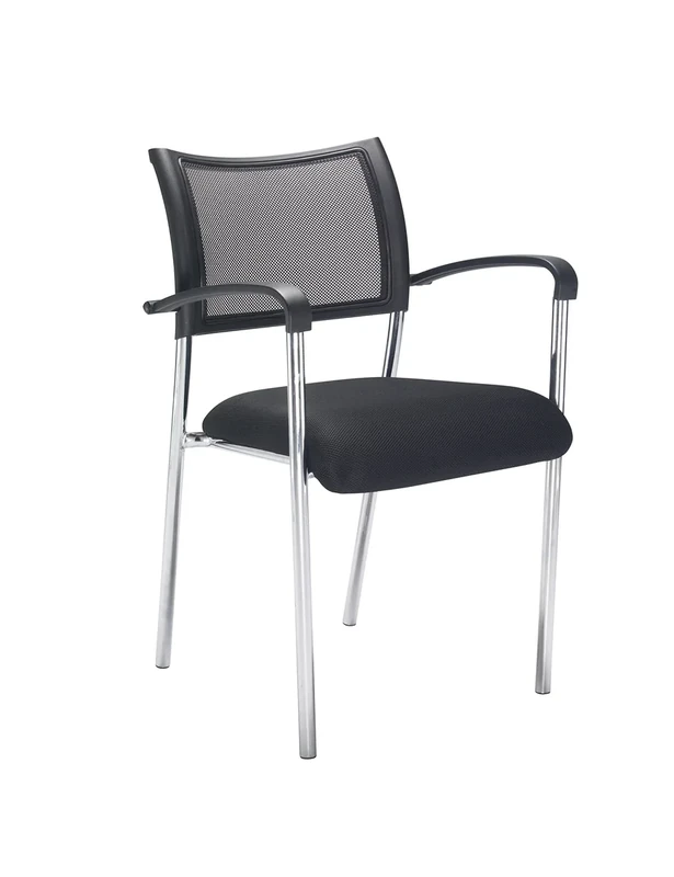 Office Hippo Heavy Duty Meeting Chair, Versatile & Robust Stackable Office Chair, Desk Chair With Chrome Frame, Breathable Mesh Back & Padded Seat, Hard Wearing - Arm Chair, Black/Chrome