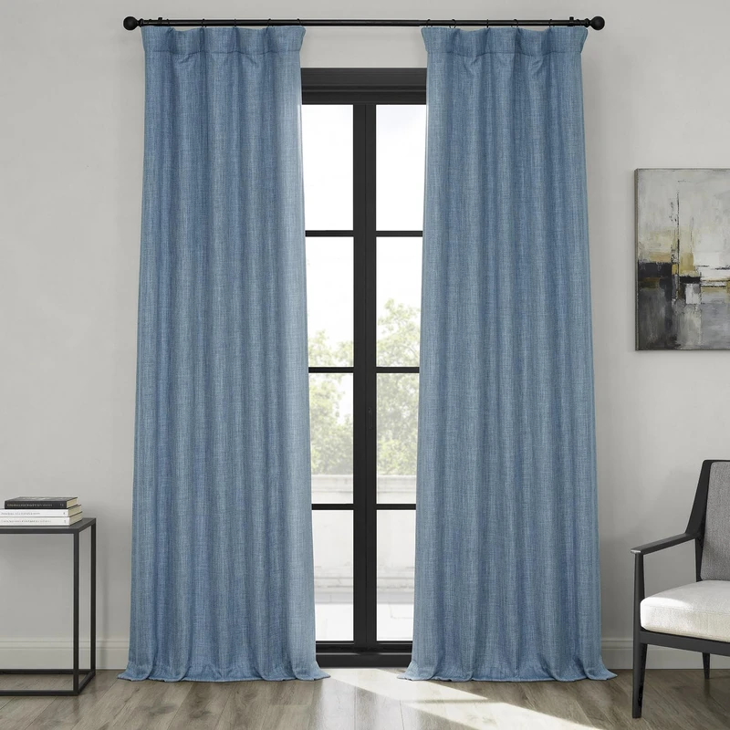 HPD Half Price Drapes Faux Linen Textured Room Darkening Curtains for Bedroom 96 Inches Long (1 Panel), 50W X 96L Curtains for Living Room Home Decor, Denim