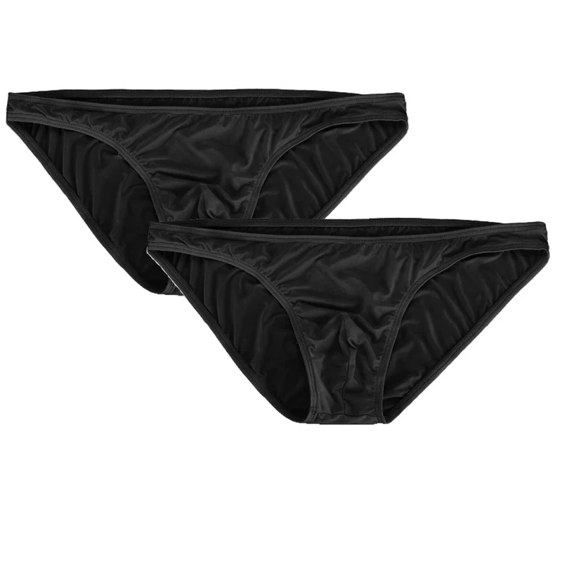 Summer Code Mens Basic Bikini Briefs Pack Low Rise Ice Silk Underwear, Small, 2-pack Black