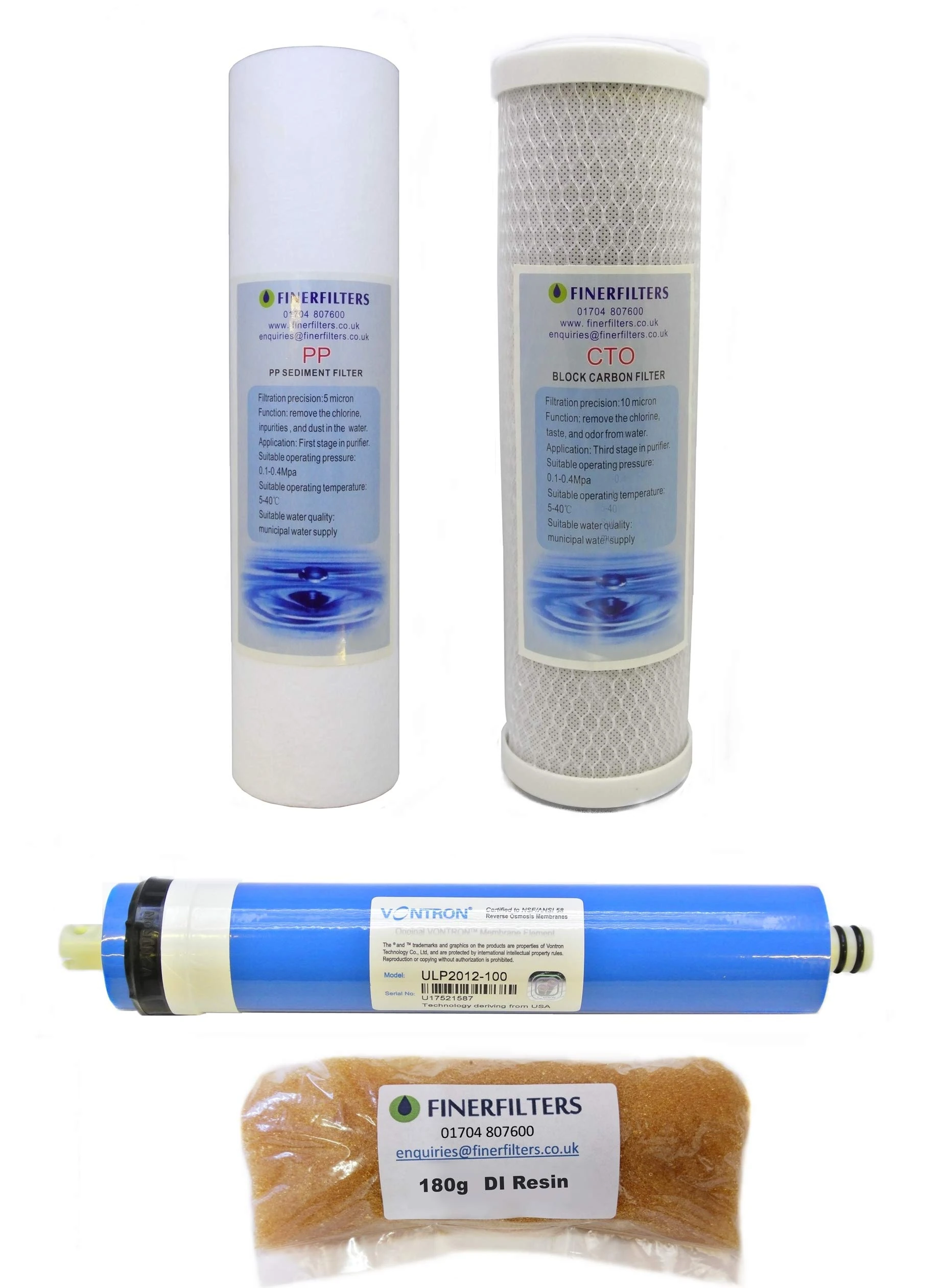 Finerfilters 4 Stage Aquarium Reverse Osmosis Replacement Water Filters with 100 GPD Membrane