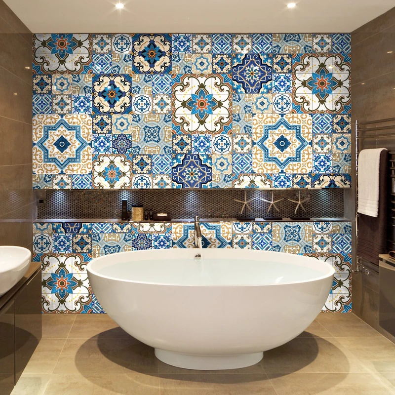 Ambiance Sticker Self-Adhesive Decorative Wall Decal Cement Tile for Bathroom and Kitchen Toundra - Pack of 60 Stickers of 15 x 15 cm