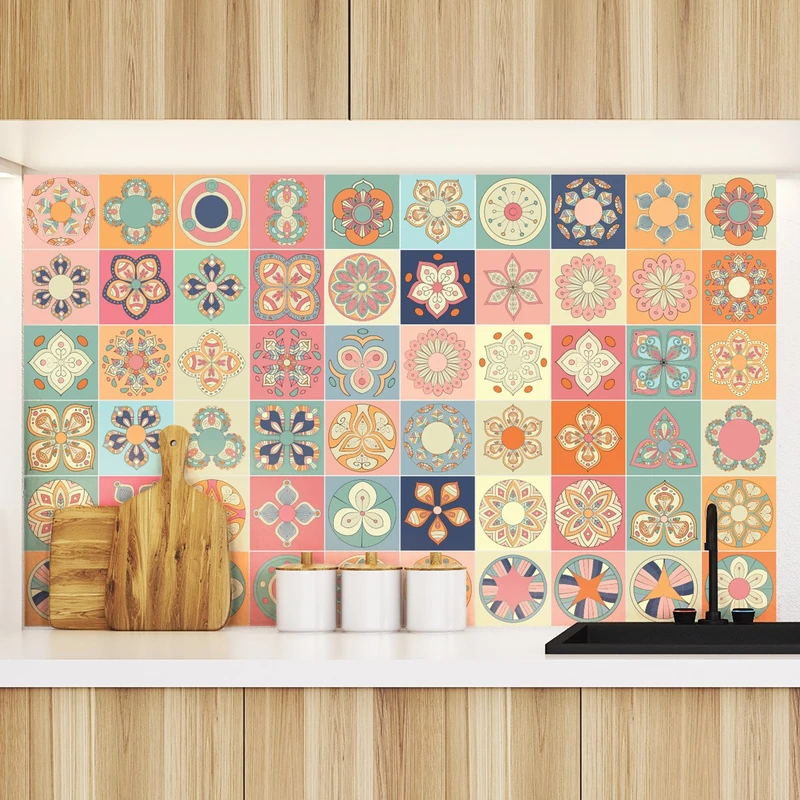 Ambiance Sticker Self-Adhesive Decorative Wall Decal Cement Tile for Bathroom and Kitchen Montevideo - Pack of 60 Stickers of 10 x 10 cm