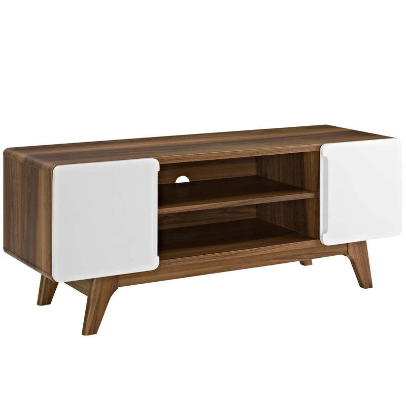 Modway Tread Mid-Century Modern 47 Inch TV Stand in Walnut White