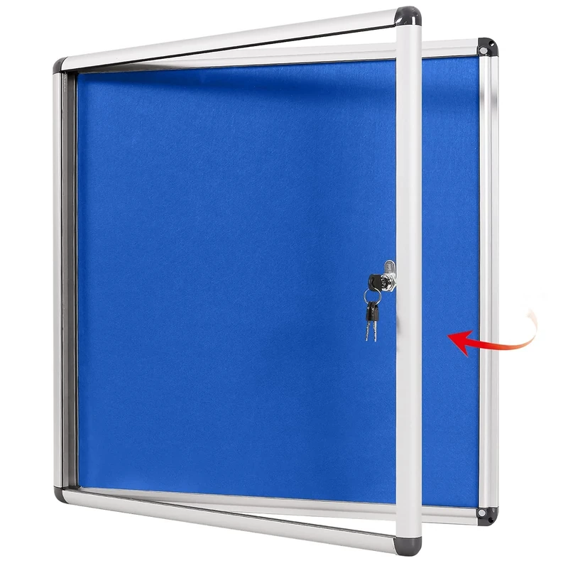 SWANCROWN Lockable Notice Board 670x720mm, Tamperproof Display Pin Board for Office Commerce School Home, Blue Felt(PIN 6xA4)