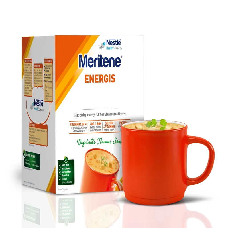 Meritene Energis Vegetable Meal Replacement | 50g Powder Sachets, Pack of 10 | Nutritional Support Mix with Proteins and Minerals | With Vitamin D, B & K