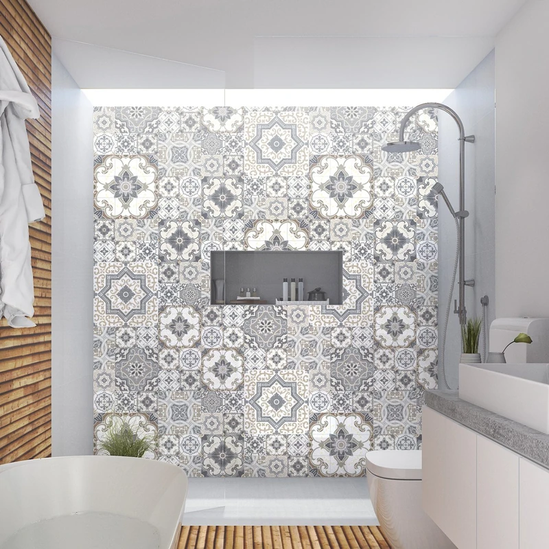 Ambiance Sticker Self-Adhesive Decorative Wall Decal Cement Tile for Bathroom and Kitchen Taïga - Pack of 60 Stickers of 20 x 20 cm - Image 1