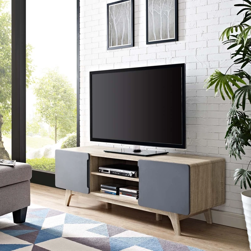 Modway Tread Mid-Century Modern 59 Inch TV Stand, 59", Natural Gray - Image 1
